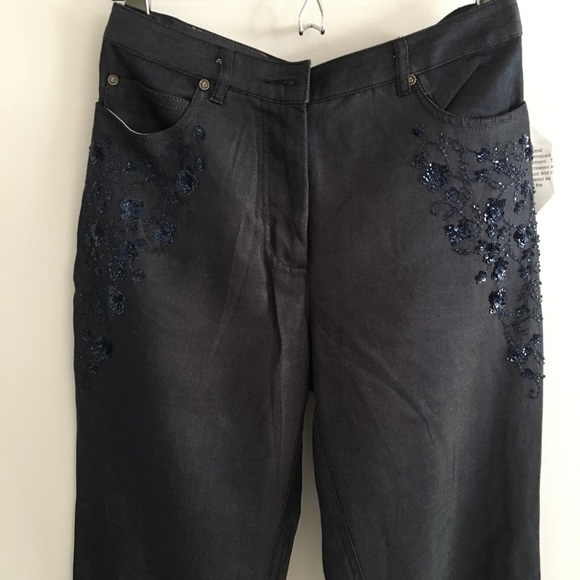 {new} soft silk denim wide legged pants beaded - Picture 2 of 6
